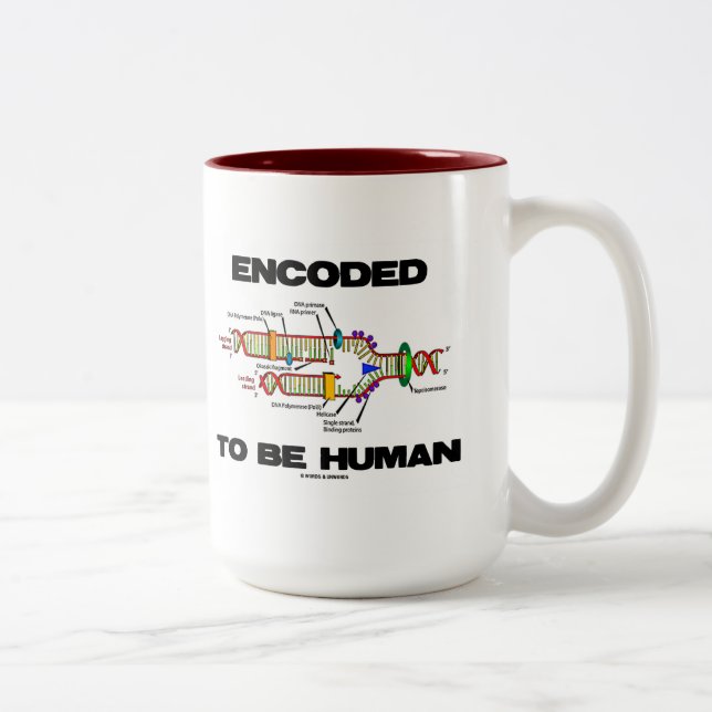 Encoded to be human (DNA-Replikation) Zweifarbige Tasse (Rechts)