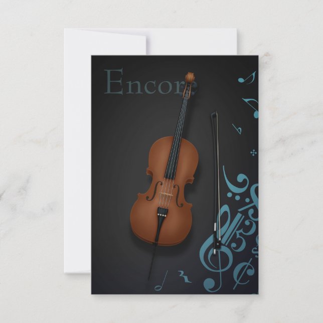 "Encore" Cello & Bow Turquoise & Black Custom Dankeskarte (Vorderseite)