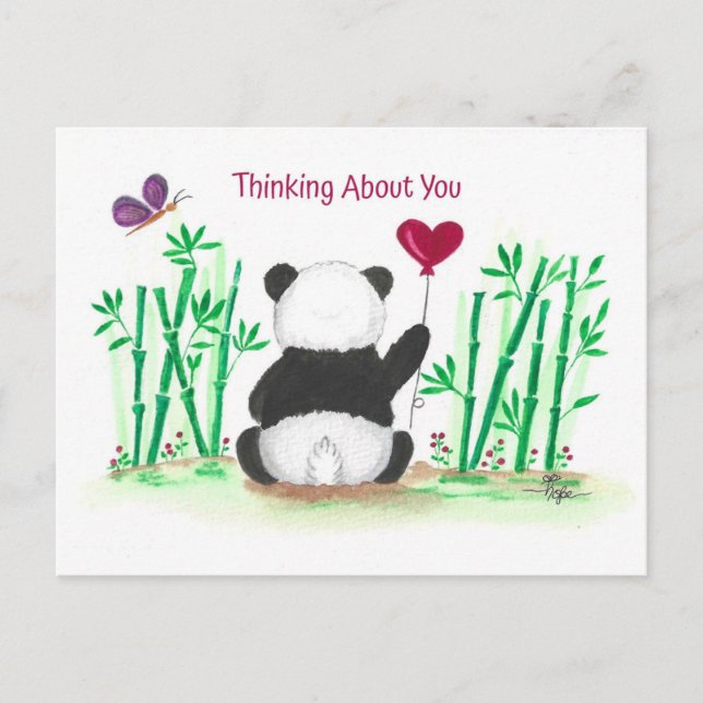 Encouragement Panda Bamboo Butterfly Heart Balloon Postkarte (Vorderseite)