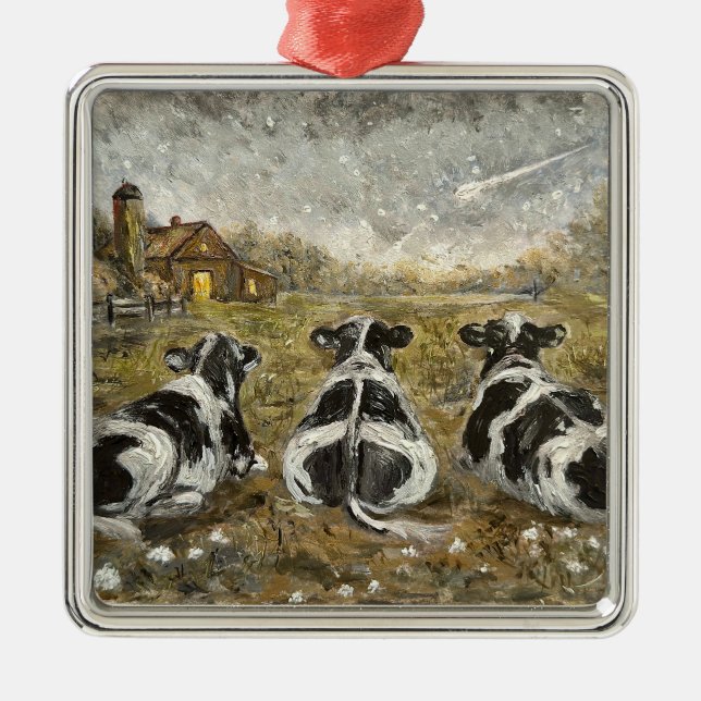 End of Day - Cows Whimsical Farmhouse Home  Ornament Aus Metall (Vorne)