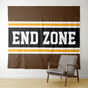END ZONE Fun Athletic Brown Black Yellow Stripes Wandteppich