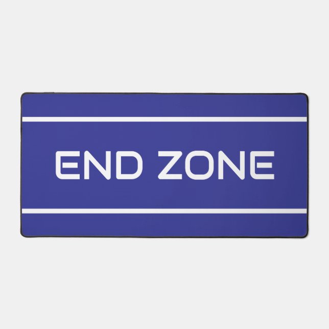 END ZONE Modern White Text Stripes On Deep Blue Schreibtischunterlage (Vorderseite)