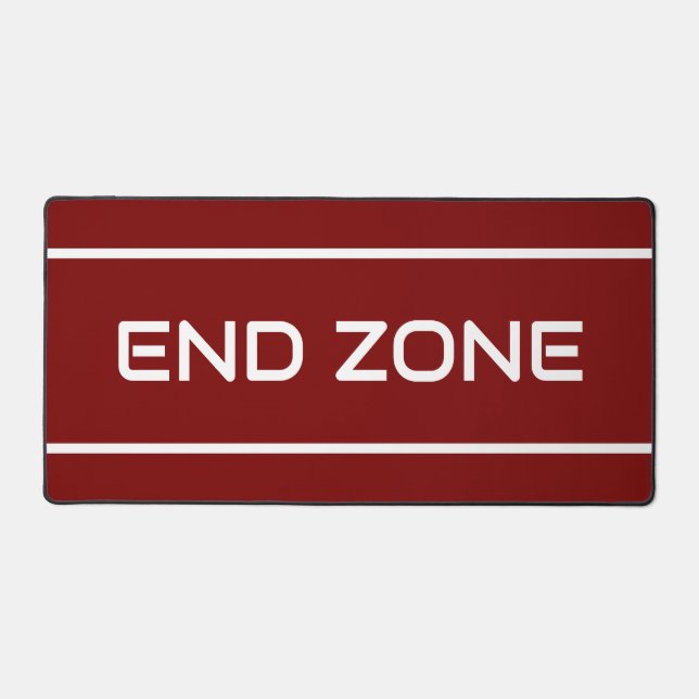 END ZONE Modern White Text Stripes On Deep Red Schreibtischunterlage (Vorderseite)