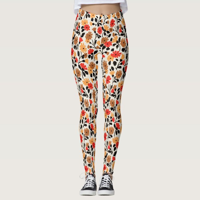 Endblätter des künstlerischen Blumenmusters Leggings (Vorderseite)
