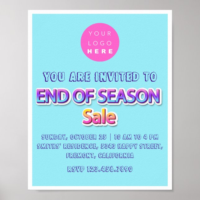 Ende der Saison Verkauf rosa Logo Garage Yard Blue Poster (Vorne)