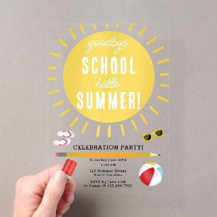 Ende der Schul-Abschieds-Hallo-Sommer-Kinderparty Acryleinladungen