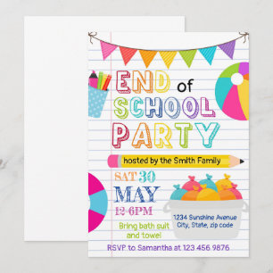 Ende der Schule Party bearbeitbare Einladung, Schu Einladung