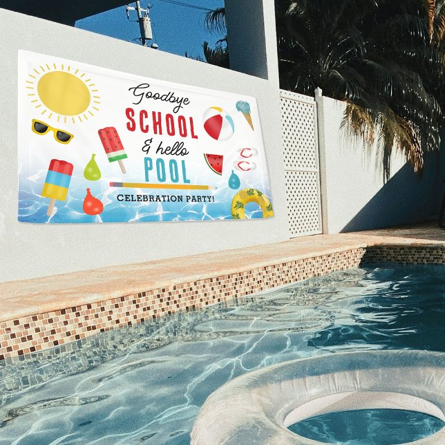 Ende der Schule Spaß Kinder Sommer Pool Party Banner (End of School Fun Kids Summer Pool Party Banner)