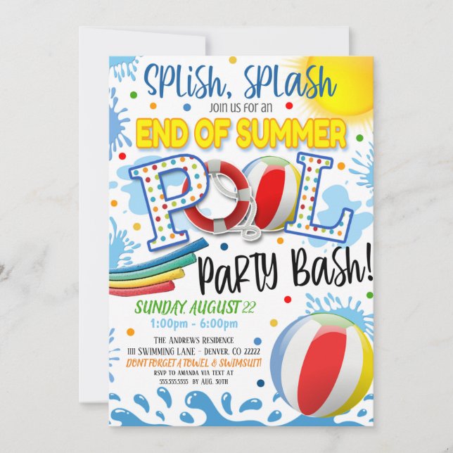Ende der Sommerpool-Party Einladung (Vorderseite)