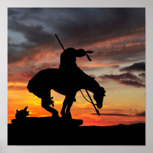 Ende der Trail-Silhouette mit Sonnenuntergang Poster