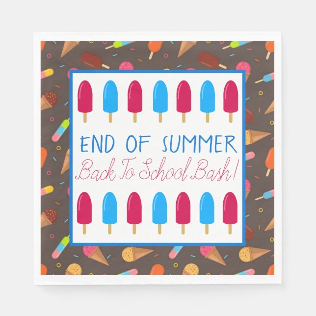 Ende des Sommers Ice Pop und Eiscreme Muster Party Serviette (Vorderseite)