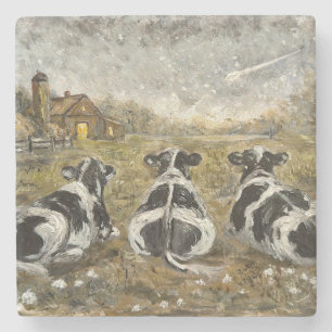 Ende-des-Tages-Kühe Whimsical Farmhouse-Kuh Vintag Steinuntersetzer