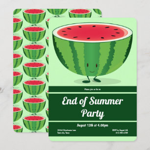 Ende Sommer Party Green Red Watermelon Cartoon Einladung