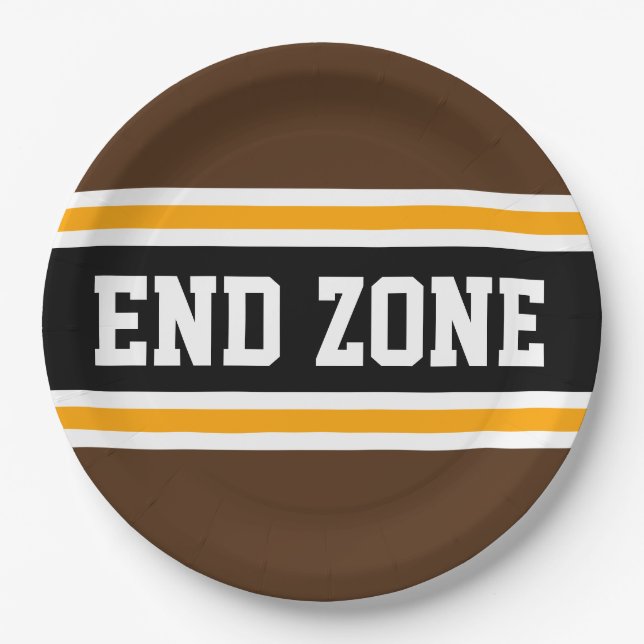 ENDE ZONE Athletic Brown Yellow Football Strips Pappteller (Vorderseite)