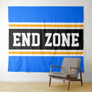 ENDE ZONE Bright Blue Black Yellow Racing Stripes Wandteppich