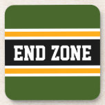ENDE ZONE Forest Green Yellow Black Sports Stripes Getränkeuntersetzer<br><div class="desc">Dieses sportliche,  fußballbegeisterte Design verfügt über einen athletischen END ZONE Text in einem hervorgehobenen breiten schwarzen Streifen mit weißen und gelben pinstripes gegen waldgrüne äußere Streifen. Der Text und die Farben in diesem Design können personalisiert sein.</div>