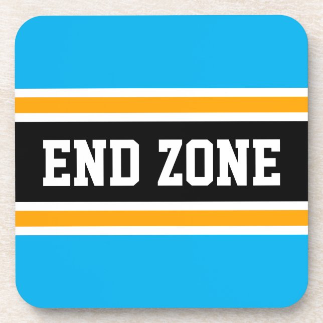ENDE ZONE Fun Bright Sky Blue Yellow Black Stripes Getränkeuntersetzer (Vorderseite)