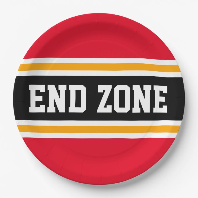 ENDE ZONE Spaß Helle Red Black Football Streifen Pappteller (Vorderseite)