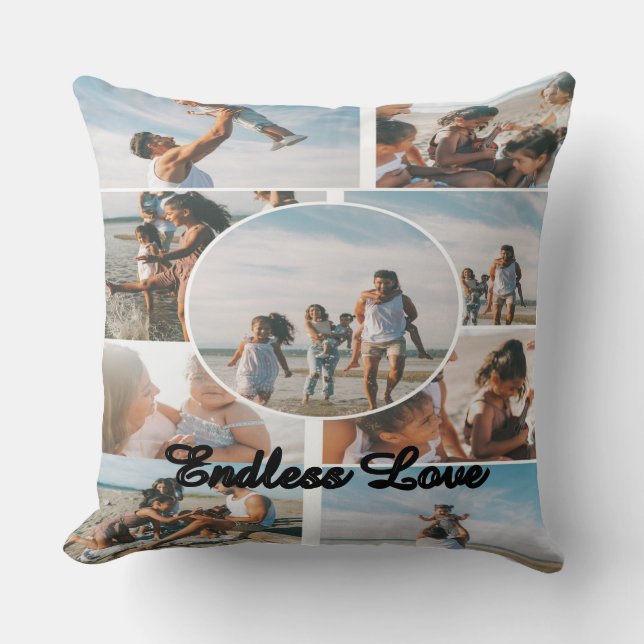 Endless Love Custom Family Collage Throw Pillow Kissen (Vorderseite)