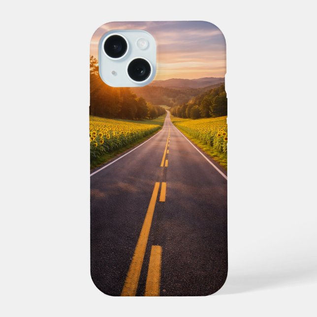 Endless Road Through Desert Landscape Phone Case iPhone 15 Hülle (Rückseite)