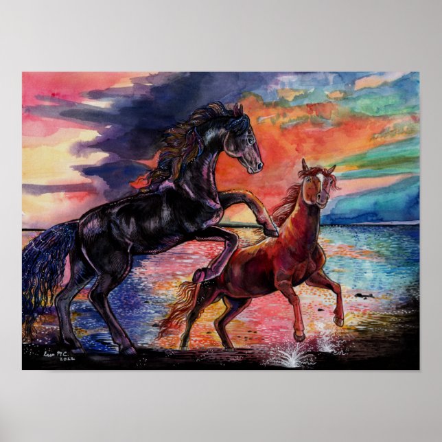Endless Sky Watercolor Pferde Poster (Vorne)
