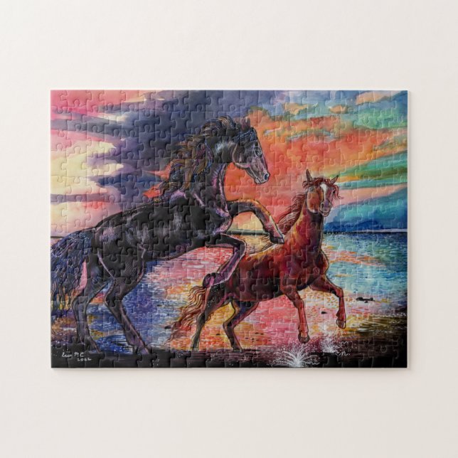 Endless Sky Watercolor Pferde Puzzle (Horizontal)