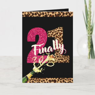 Endlich 21 Heiß Rosa Glitter Tier Print Foto Karte