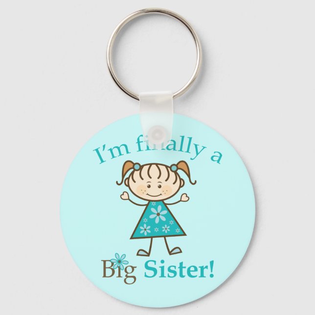 Endlich bin ich ein Big Sister Strichmännchen Girl Schlüsselanhänger (Vorderseite)