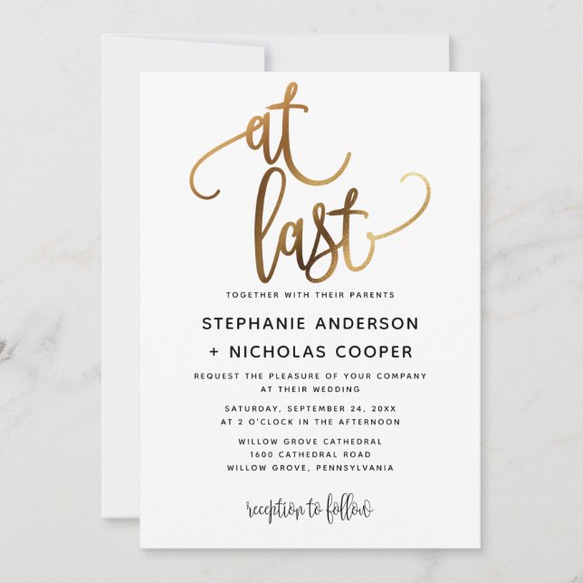 Endlich Black Gold Script Typografy Wedding Einladung (Vorderseite)