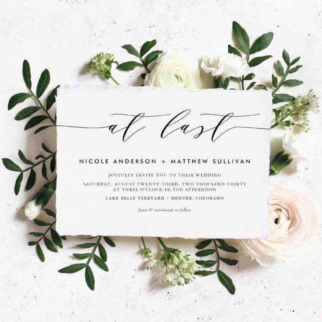 Endlich Black Modern Minimalistisch Script Wedding Einladung (Von Creator hochgeladen)