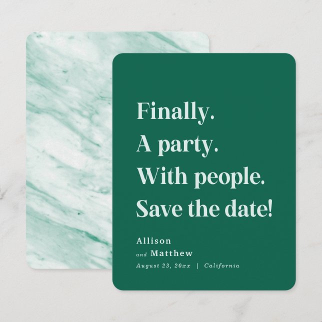 Endlich ein Party Simple Text Emerald Minimalistis Save The Date (Vorne/Hinten)