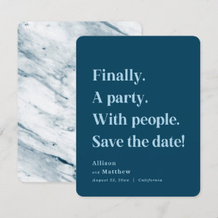 Endlich ein Party Simple Text Navy Blue Minimalist Save The Date