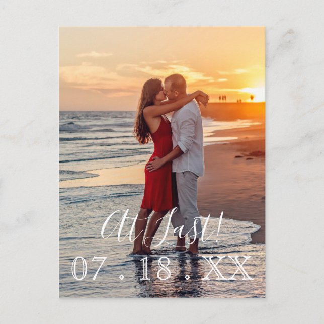 Endlich einfach das moderne Foto Hochzeit das Datu Ankündigungspostkarte (Vorderseite)