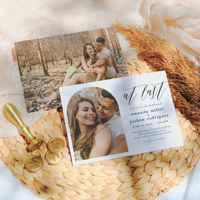 Endlich | Einfache Elegant Boho Arch Foto Wedding Einladung (Von Creator hochgeladen)