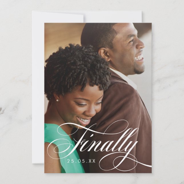 Endlich elegante Schriftfoto-Überlagerung Save The Date (Vorderseite)
