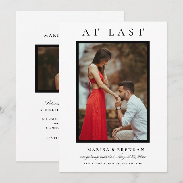 Endlich elegantes Schwarz-Weiß-Foto Save The Date (Vorne/Hinten)