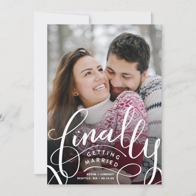 Endlich Erlangung Save the Date Karte (Vorderseite)