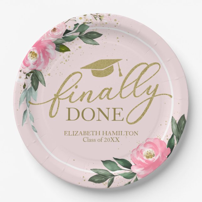 Endlich Fertig Hot Pink Blues Graduierungsparty Pappteller (Vorderseite)