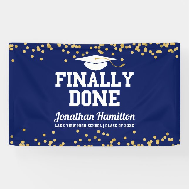 Endlich Fertig Navy Blue Graduation Party Banner (Horizontal)