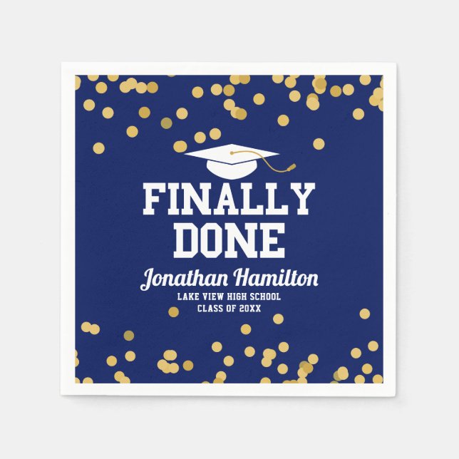 Endlich Fertig Navy Blue Graduation Party Serviette (Vorderseite)