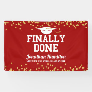 Endlich Fertig Navy Red Gold Graduation Party Bann Banner