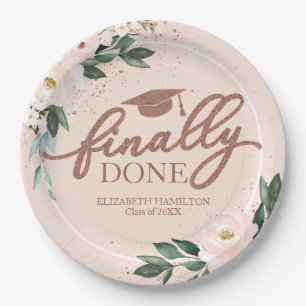 Endlich Fertig Pink Blush Floral Abschlussfeier Pappteller