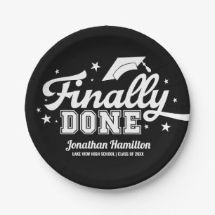 Endlich Fertig Schwarze Abschlussfeier Papier-Tell Pappteller