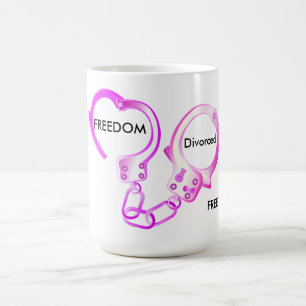 Endlich frei rosa, offene Handschelle geschieden Kaffeetasse