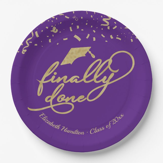 Endlich Gold Calligrafy Graduation Party Pap Pappteller (Vorderseite)