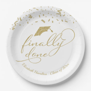 Endlich Gold Calligraphy Graduation Party Pap Pappteller