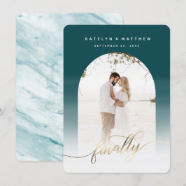 Endlich Gold Script Aquamarin Green Arch Gerahmtes Save The Date