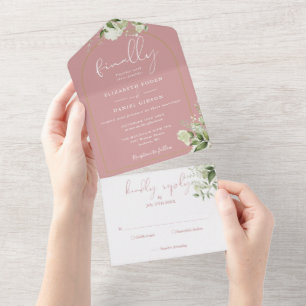Endlich Goldbogen Dusty Rose Grünzeug Hochzeit All In One Einladung