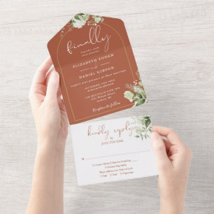 Endlich Goldbogen Terrakotta Grünzeug Hochzeit All In One Einladung