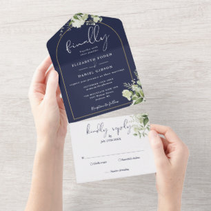 Endlich Goldene Bogen Navy Blau Grün Hochzeit All In One Einladung